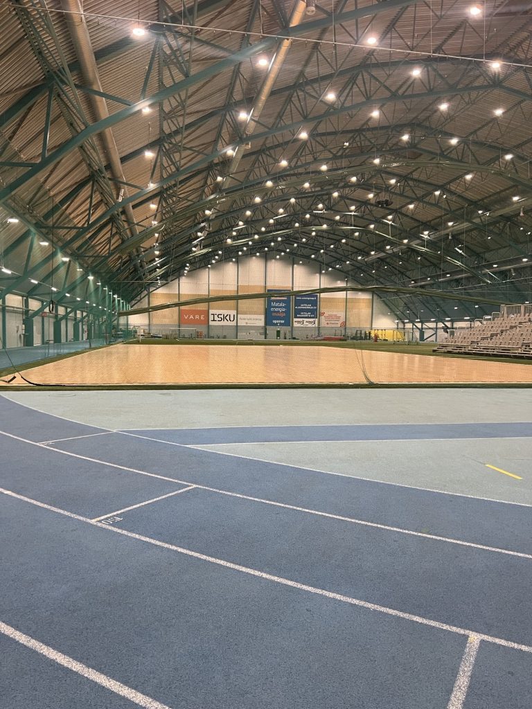 Inside the indoor track and sport centre in Pajulahti, Finland